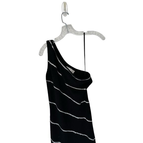 St. John Dress Size 6 Evening VTG Black Silver One Shoulder Santana Knit Maxi - Picture 4 of 12